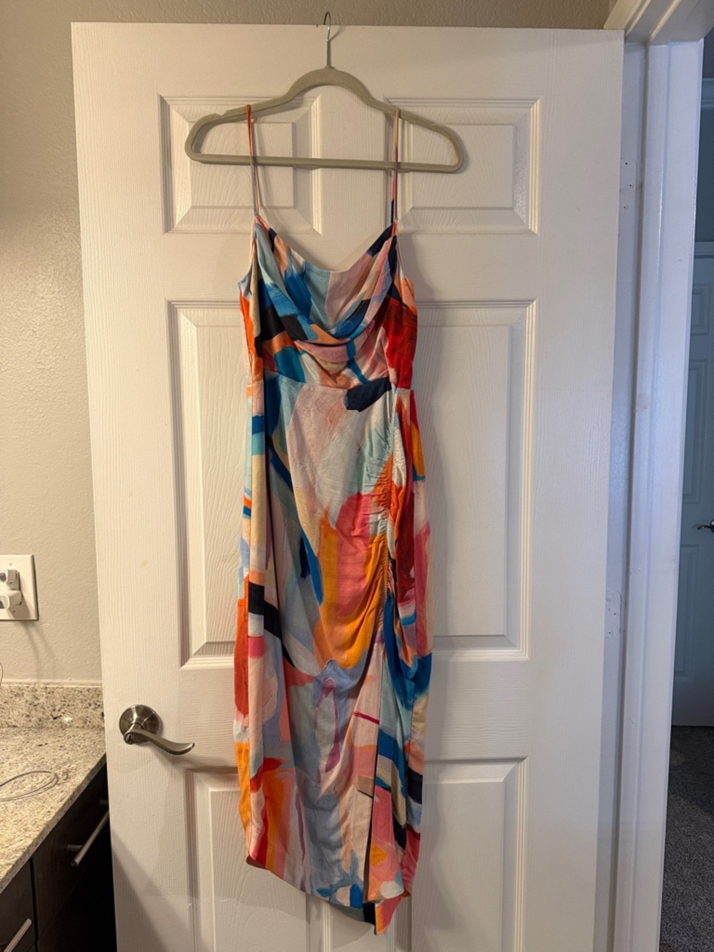 Multicolor Abstract Print Spaghetti Strap Dress